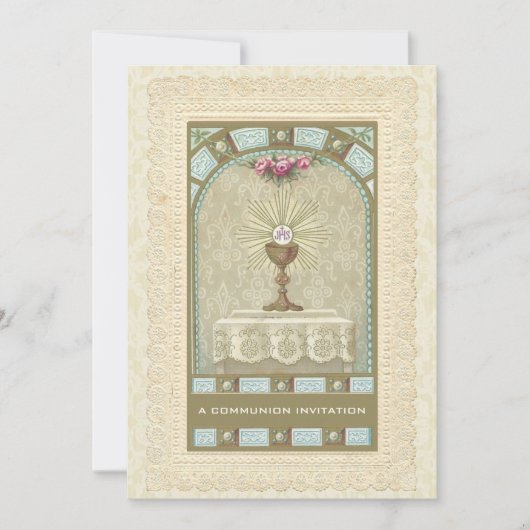Invitation Catholique Vintage Première Communion (Devant)