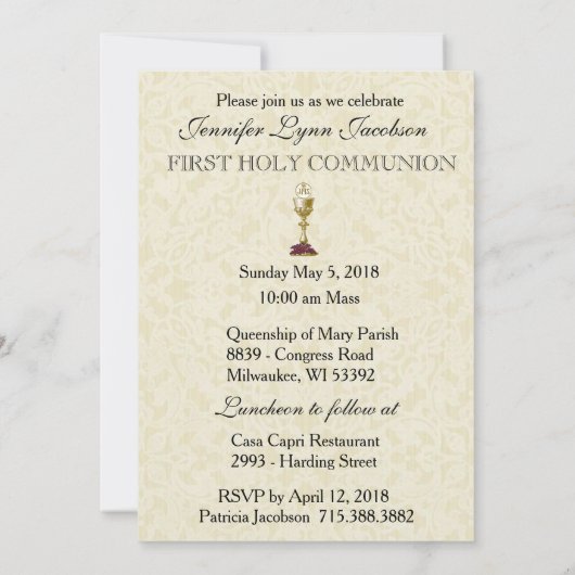 Invitation Catholique Vintage Première Communion (Dos)