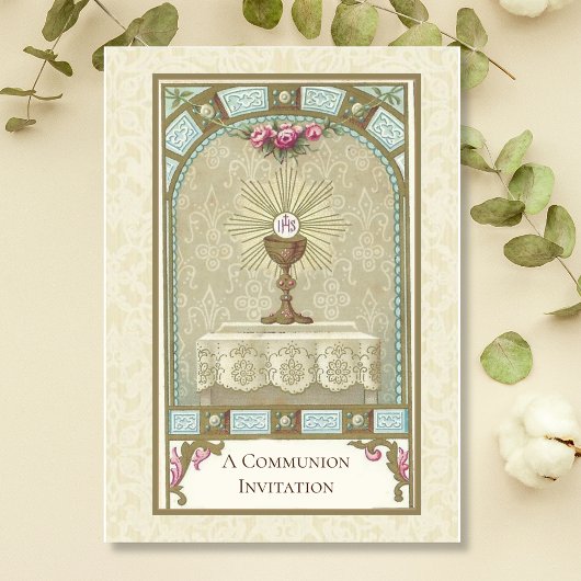 Invitation Catholique Vintage Première Communion