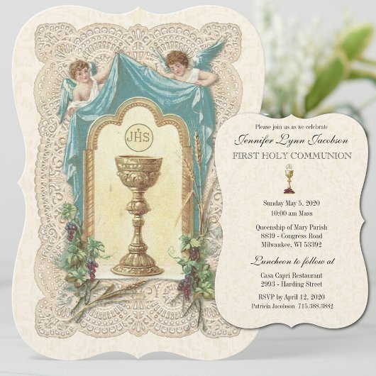 Invitation Catholique Vintage Première Communion
