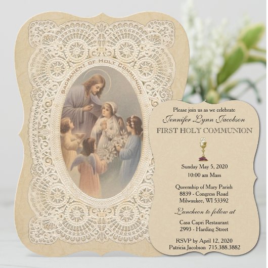 Invitation Catholique Vintage Première Communion