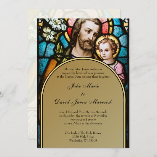 Invitation Catholique Vitrail St. Joseph Mariage (Devant / Derrière)