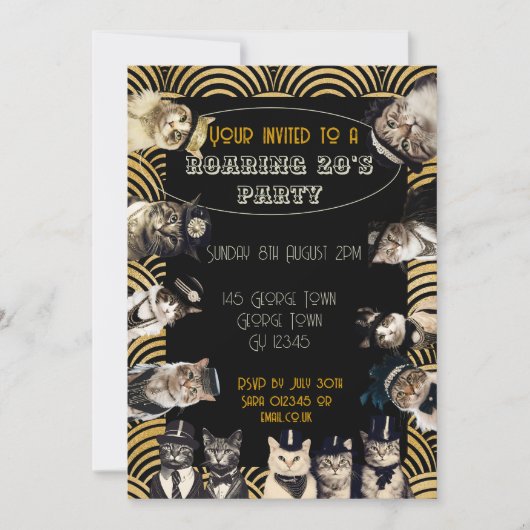 Invitation Cats Roaring 20's Party Flapper dance (Devant)