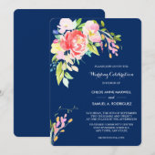 Invitation Cattails et Floral sur Mariage bleu marine (Devant / Derrière)