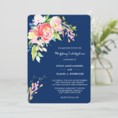Invitation Cattails et Floral sur Mariage bleu marine (Debout devant)