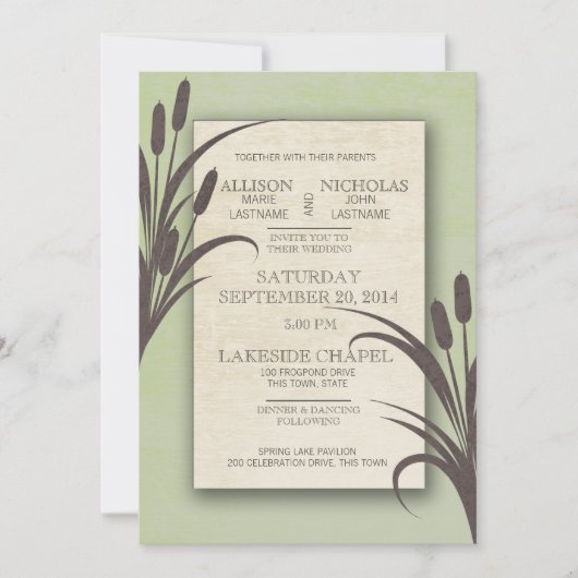 Invitation Cattails Green Lake Mariage (Devant)