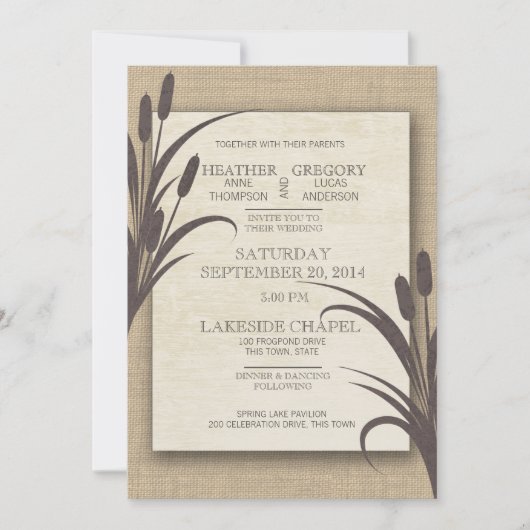 Invitation Cattails Rustic Lake Mariage (Devant)
