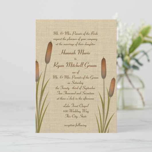 Invitation Cattails Rustic Lake Mariage (Debout devant)