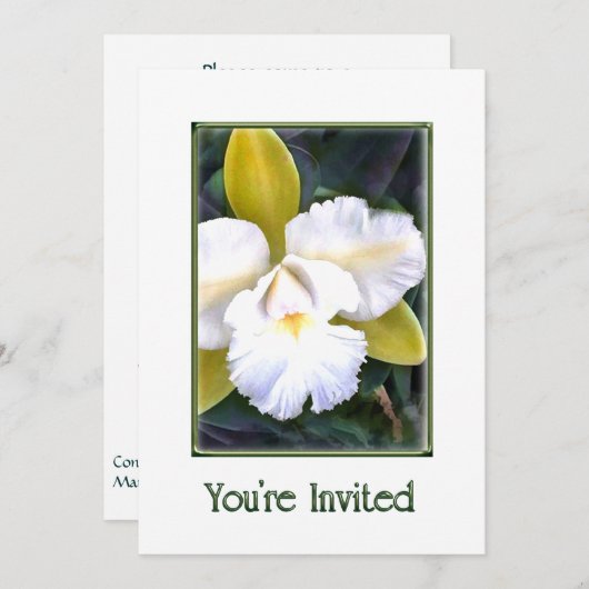 Invitation Cattleya Orchidées Vertes et Blanches (Devant / Derrière)