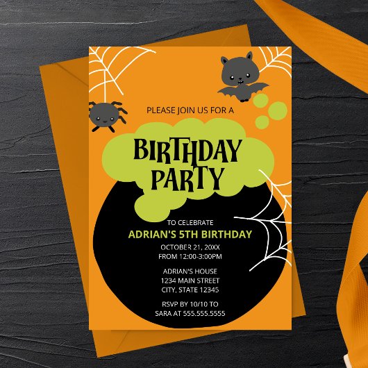 Invitation Cauldron de sorcière de dessin animé fête d'annive