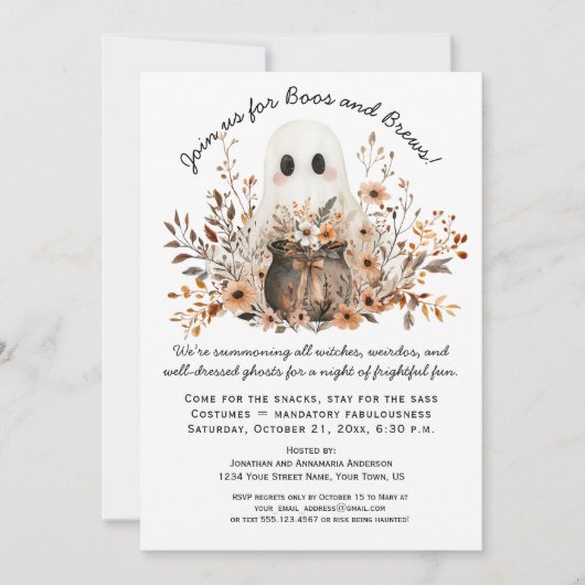 Invitation Cauldron Fleurs d'automne du mignon fantôme Fête d (Devant)