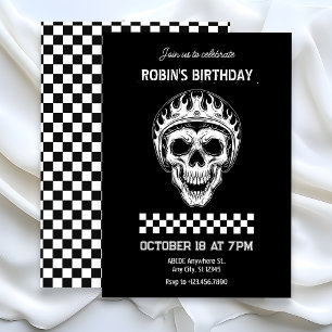 Invitation Cavalier de moto tête de crâne anniversaire