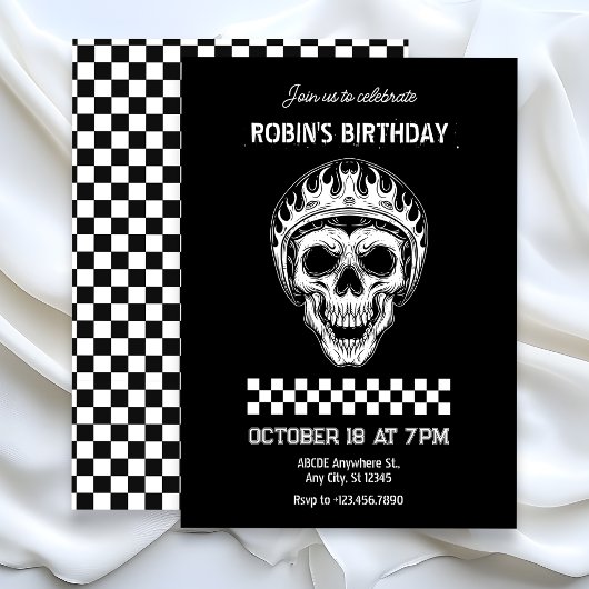 Invitation Cavalier de moto tête de crâne anniversaire