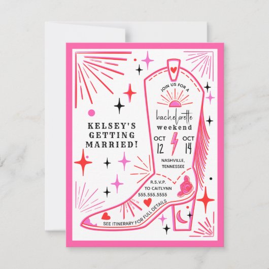 Invitation Cavalier de Rodéo Rose Itinéraire de Week-end Ente (Devant)