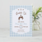 Invitation Cavalier de Rodéo Saddle Up Bleu Anniversaire Dess (Debout devant)