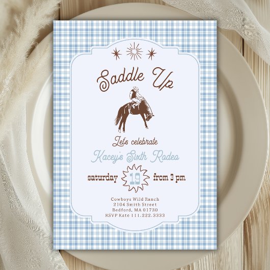 Invitation Cavalier de Rodéo Saddle Up Bleu Anniversaire Dess