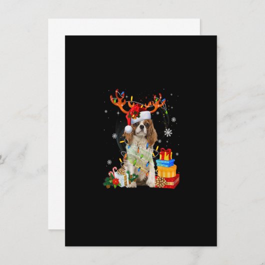 Invitation Cavalier King Charles Spaniel Christmas Reindeer S (Devant / Derrière)