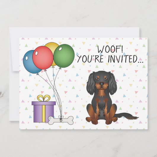 Invitation Cavalier King Charles Spaniel noir et feu Annivers (Devant)