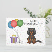 Invitation Cavalier King Charles Spaniel noir et feu Annivers (Debout devant)