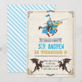 Invitation Cavalier médiéval et fête d'anniversaire de dragon (Devant / Derrière)