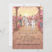Invitation Cavalière Cheval Rose Blanc Ranch Fête d'anniversa (Dos)