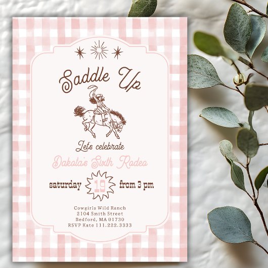 Invitation Cavalière de Rodéo Sanglez Rose Anniversaire