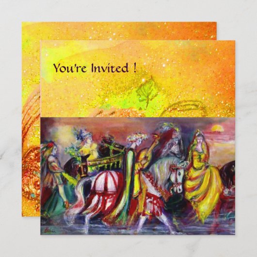 Invitation CAVALIERS, MUSIQUE DANS LA NUIT, étincelles jaunes (Devant / Derrière)