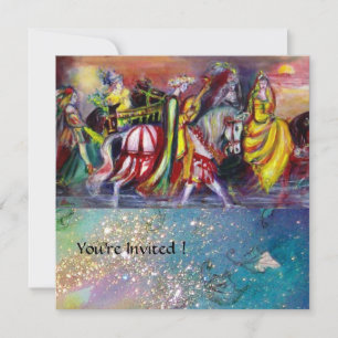Invitation CAVALIERS, MUSIQUE DE NUIT, Paillettes Bleu Or