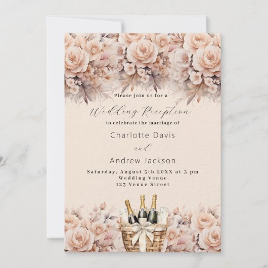 Invitation Cave à vin de pêche crème réception de mariage de  (Devant)