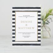 Invitation Caviar Black Watercolor Stripe & Lettre Dorée (Debout devant)