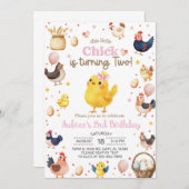 Invitation Ce petit poussin fait deux filles 2e anniversaire (Devant / Derrière)