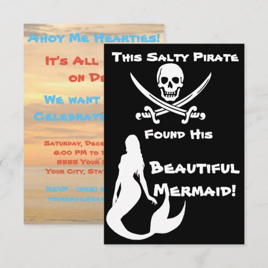 Invitation Ce pirate salé a trouvé sa belle sirène (Devant / Derrière)
