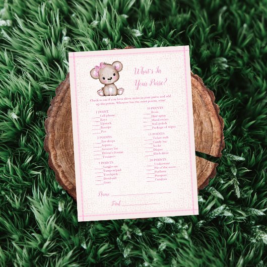 Invitation Ce qui dans votre sac mignon fille Bear Game Card