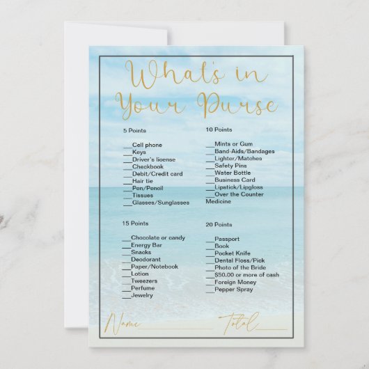 Invitation Ce qu'il y a dans votre sac plage & Fête des marié (Devant)