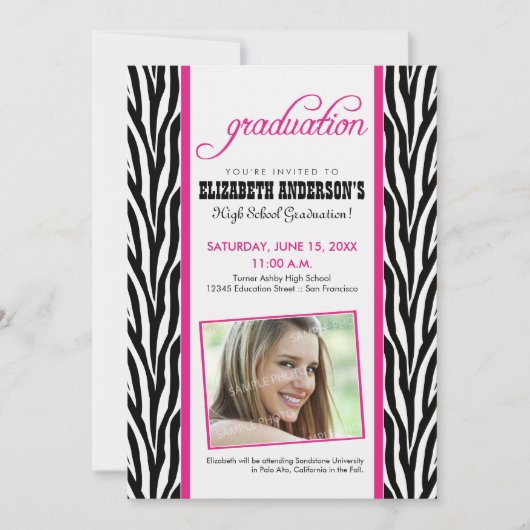 Invitation Cébra Print Graduation Announcement (fuchsia) (Devant)
