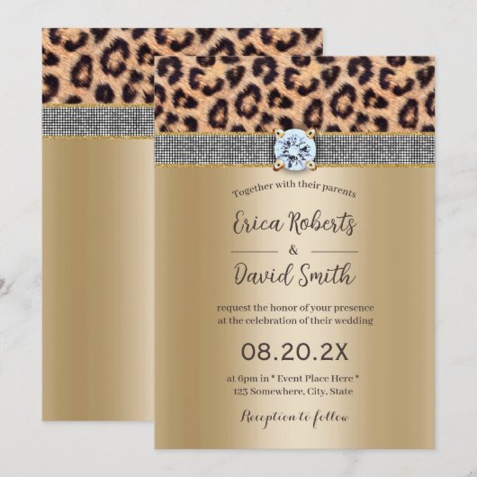 Invitation Ceinture Diamond Or et Mariage Leopard en argent d (Devant / Derrière)