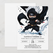 Invitation Ceinture noire Ninja Entraînement Enfants Annivers (Devant / Derrière)