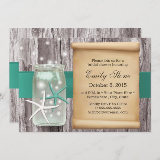 Invitation Ceinture turquoise Starfish & Mason Jar Fête des m (Devant / Derrière)