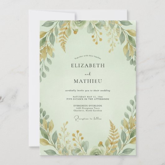 Invitation Céladon Feuillage Ocbre Eucalyptus Mariage (Devant)