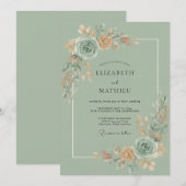 Invitation Céladon Fleur d'eau Mariage (Devant / Derrière)