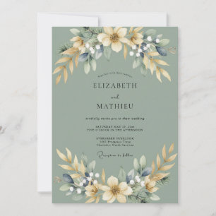 Invitation Céladon Mariage Champagne Feuillage Eucalyptus