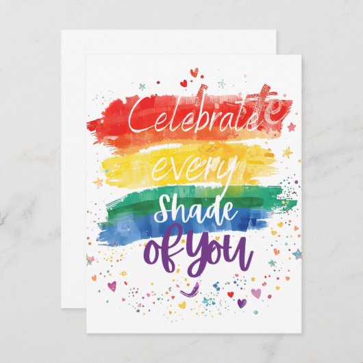 Invitation Celebrate Every Shade of You Design Rainbow Qoute (Devant / Derrière)