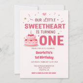 Invitation Celebrate Little Sweetheart Turning one Photo Cake (Devant)