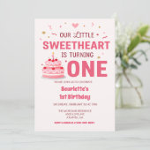 Invitation Celebrate Little Sweetheart Turning one Photo Cake (Debout devant)