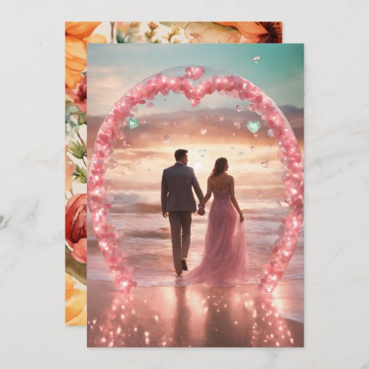 Invitation "Celebrate Love : Elegant Fiançailles Card" (Devant / Derrière)