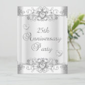 Invitation Célébration 25 ans Argent Diamant Blanc Cœurs (Debout devant)