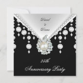 Invitation Célébration 25 ans Argent Noir Perle Blanche 2 (Devant)