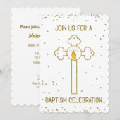 Invitation Célébration Baptême Croix Dorée (Devant / Derrière)