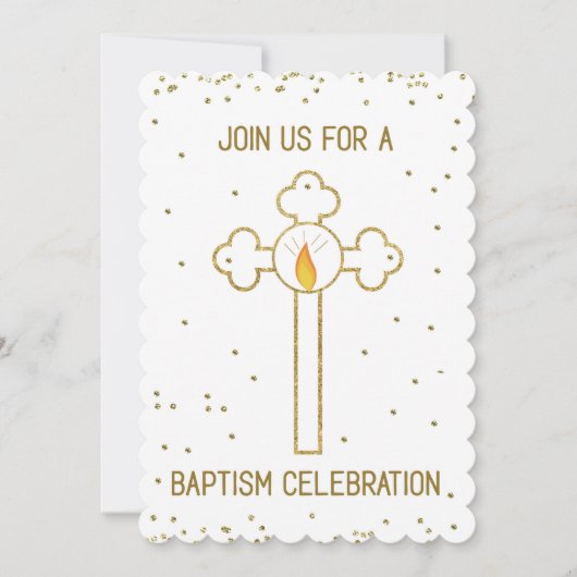 Invitation Célébration Baptême Croix Dorée (Devant)