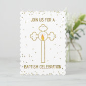 Invitation Célébration Baptême Croix Dorée (Debout devant)